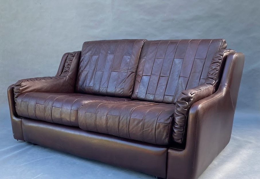 Vintage Patchwork Brown Leather Sofa